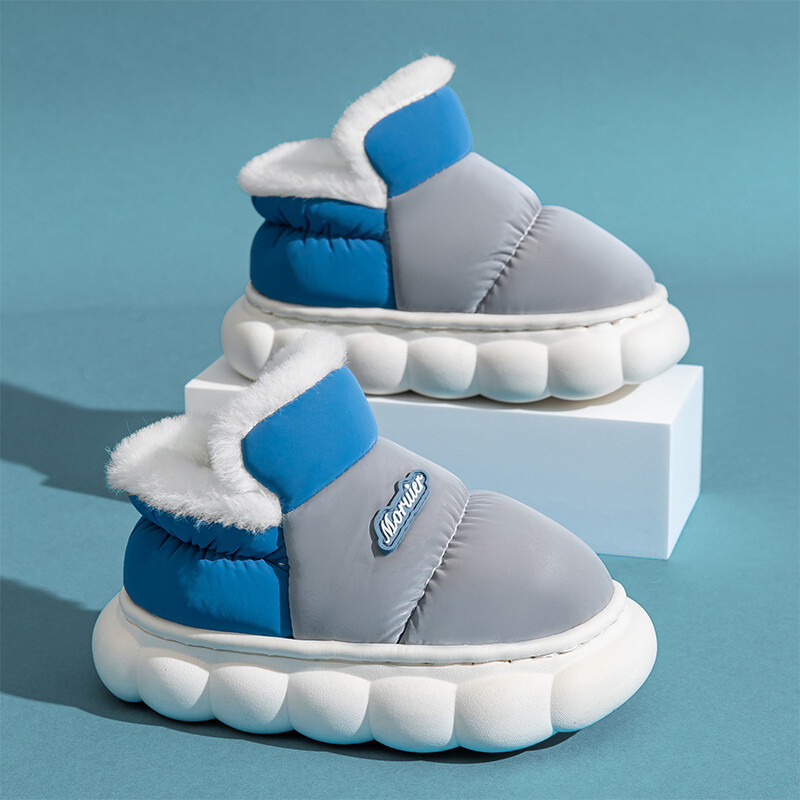 Modes Ziemas Bērnu pārvalks Papēdis Pūkainas Čības Zēni Meitenes Zābaki Neslīdoši Silti Dzīvoklis Mājas Bērni Uzslīd kokvilnas apavi