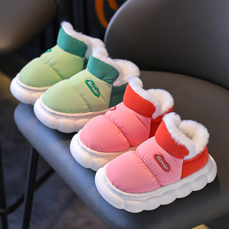 Modes Ziemas Bērnu pārvalks Papēdis Pūkainas Čības Zēni Meitenes Zābaki Neslīdoši Silti Dzīvoklis Mājas Bērni Uzslīd kokvilnas apavi