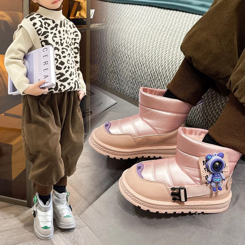 Ziemas bērnu kokvilnas zābaki ar flīsu oderi, silti, biezi, īsi zābaki Mārtiņa zābaki āra sniega zābaki zēniem un meitenēm