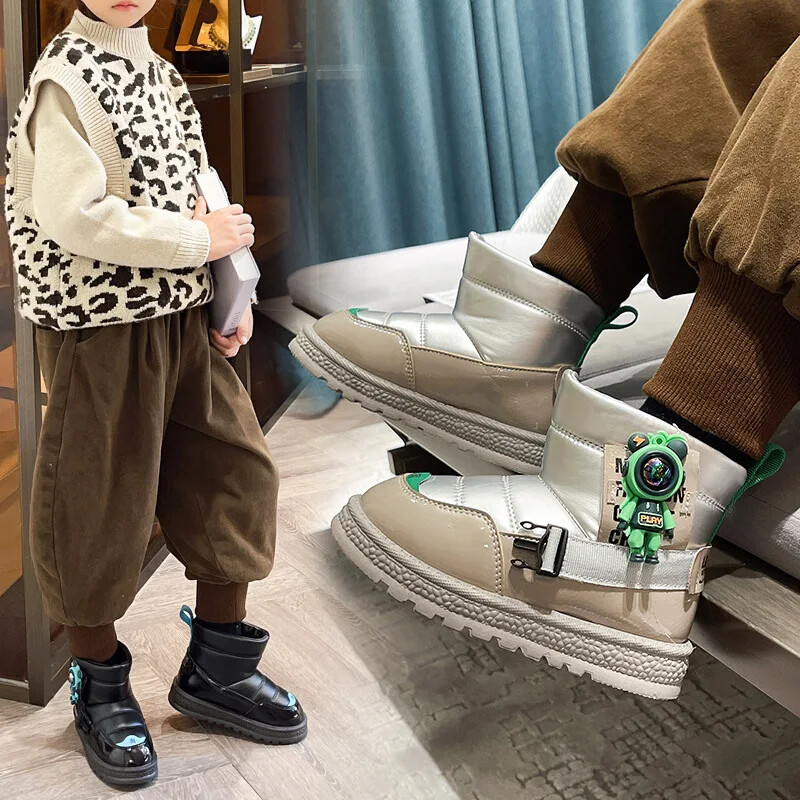 Ziemas bērnu kokvilnas zābaki ar flīsu oderi, silti, biezi, īsi zābaki Mārtiņa zābaki āra sniega zābaki zēniem un meitenēm