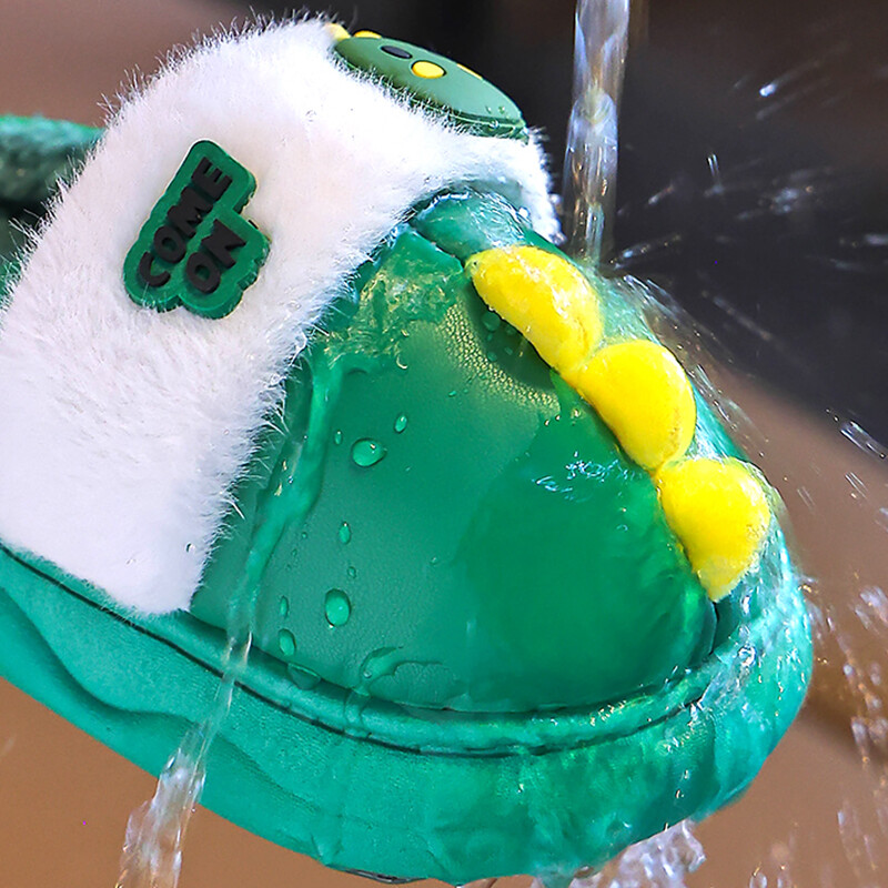 Jaunas ziemas cute dinozauru bērnu ūdensizturīgas siltas neslīdošas pūkainas čības meitenēm zēniem iekštelpu mūļiem bērniem mājas kokvilnas apavi