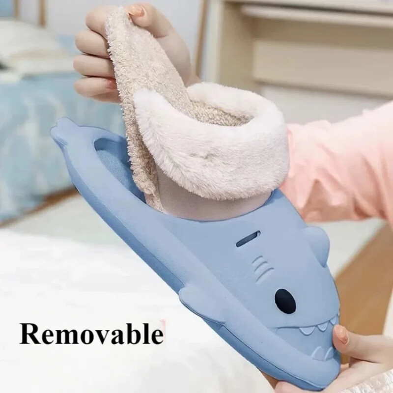 Ziemas sieviešu haizivju čības Pāris noņemams oderējums iekštelpām, jauki silti slaidi vīriešiem iekštelpu kokvilnas apavi plīša kokvilnas čības
