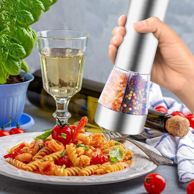 Elektrisko sāls un piparu dzirnaviņas komplekts, atkārtoti uzpildāms 2 vienā elektriskā sāls un piparu dzirnaviņas ar regulējamu rupjību, viegli lietojams