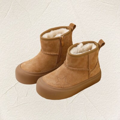 16-22 cm Unisex ehtsast nahast lumesaapad, tugevast soojast karvast plüüsist poolsaapad lastele talveks, teismeliste tüdrukute poiste talvejalatsid