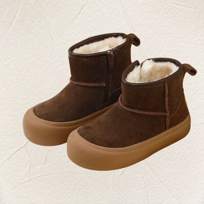 16-22 cm Unisex ehtsast nahast lumesaapad, tugevast soojast karvast plüüsist poolsaapad lastele talveks, teismeliste tüdrukute poiste talvejalatsid