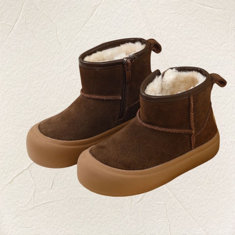 16-22 cm Unisex ehtsast nahast lumesaapad, tugevast soojast karvast plüüsist poolsaapad lastele talveks, teismeliste tüdrukute poiste talvejalatsid