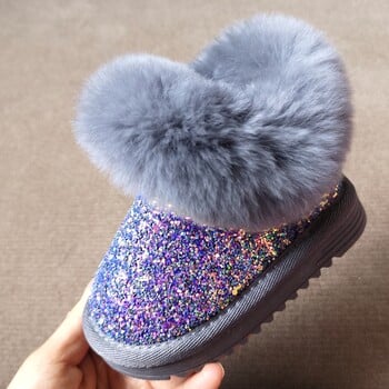 Επώνυμα Baby Girls Boys Snow Boots, Bling Sequied Χοντρό βελούδινο ζεστό χειμωνιάτικο μποτάκι με γούνα, ροζ μαύρα παιδικά παπούτσια Twinkle