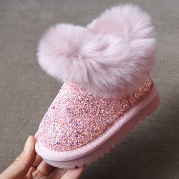 Επώνυμα Baby Girls Boys Snow Boots, Bling Sequied Χοντρό βελούδινο ζεστό χειμωνιάτικο μποτάκι με γούνα, ροζ μαύρα παιδικά παπούτσια Twinkle