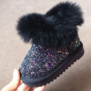 Επώνυμα Baby Girls Boys Snow Boots, Bling Sequied Χοντρό βελούδινο ζεστό χειμωνιάτικο μποτάκι με γούνα, ροζ μαύρα παιδικά παπούτσια Twinkle