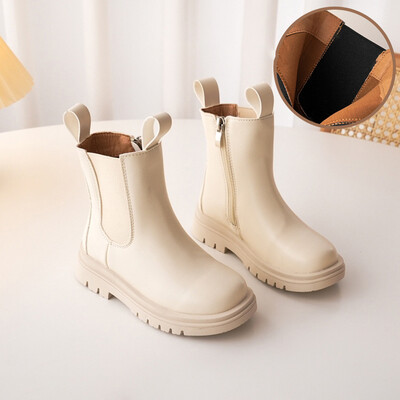 Παιδικά Ανοιξιάτικα Παπούτσια Chelsea, Χοντρό κάτω μέρος, αδιάβροχα λευκά βαμβακερά μποτάκια βρετανικού στιλ για κορίτσια Μικρές μπότες για παιδιά