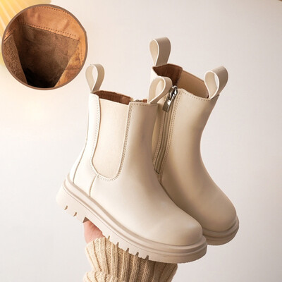Παιδικά Ανοιξιάτικα Παπούτσια Chelsea, Χοντρό κάτω μέρος, αδιάβροχα λευκά βαμβακερά μποτάκια βρετανικού στιλ για κορίτσια Μικρές μπότες για παιδιά