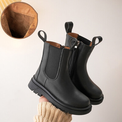 Παιδικά Ανοιξιάτικα Παπούτσια Chelsea, Χοντρό κάτω μέρος, αδιάβροχα λευκά βαμβακερά μποτάκια βρετανικού στιλ για κορίτσια Μικρές μπότες για παιδιά