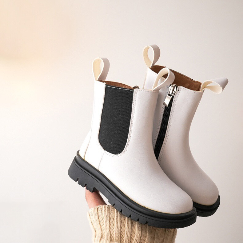 Παιδικά Ανοιξιάτικα Παπούτσια Chelsea, Χοντρό κάτω μέρος, αδιάβροχα λευκά βαμβακερά μποτάκια βρετανικού στιλ για κορίτσια Μικρές μπότες για παιδιά