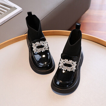 Παιδικές μπότες μόδας για κορίτσια Rhinestone Princess Boots τετράγωνη πόρπη αναπνεύσιμες παιδικές κάλτσες παπούτσια 2024 Άνοιξη φθινόπωρο Νέο