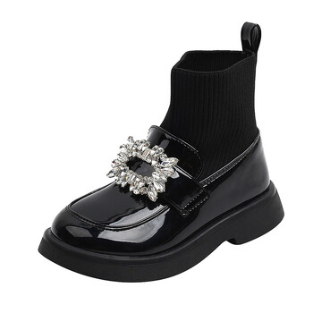 Παιδικές μπότες μόδας για κορίτσια Rhinestone Princess Boots τετράγωνη πόρπη αναπνεύσιμες παιδικές κάλτσες παπούτσια 2024 Άνοιξη φθινόπωρο Νέο