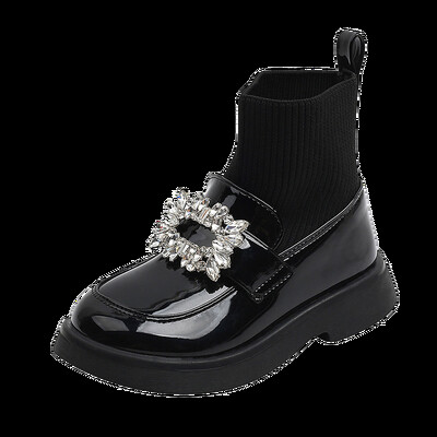 Παιδικές μπότες μόδας για κορίτσια Rhinestone Princess Boots τετράγωνη πόρπη αναπνεύσιμες παιδικές κάλτσες παπούτσια 2024 Άνοιξη φθινόπωρο Νέο