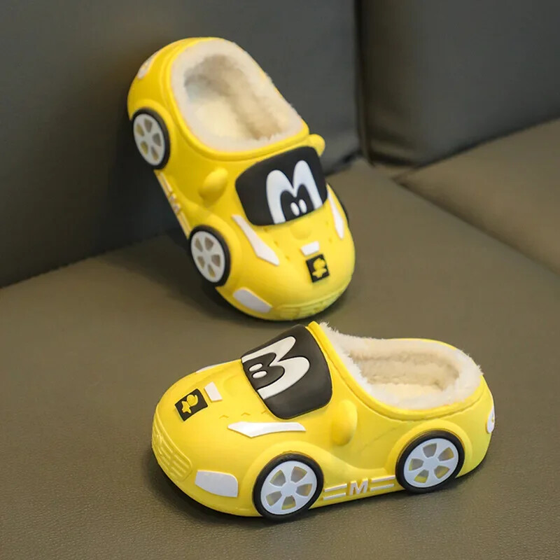 Bērniem iekštelpu čības Ziemas silti apavi Bērni mamma tētis mājas grīdas čības multfilmas stils pretslīdes zēni meitenes kokvilnas apavi