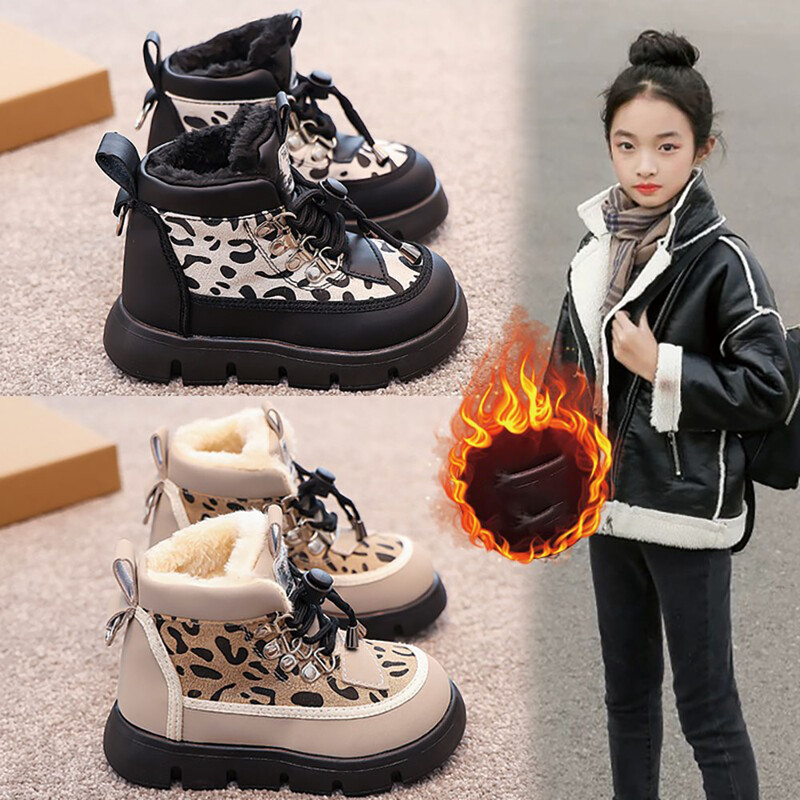 Χειμερινές μπότες χιονιού για παιδιά Χοντρά παπούτσια από ψεύτικη γούνα για έφηβες PU Δερμάτινα αδιάβροχα βελούδινα μεγάλα κορίτσια