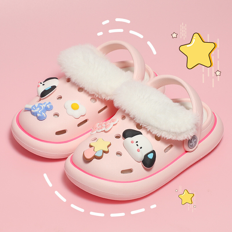 Ziemas čības iekštelpām plīša siltas bērnu mājas apavi Multfilmas kucēns koka tupeles iekštelpām āra slidkalniņi meitenēm mājās apavi mazulim