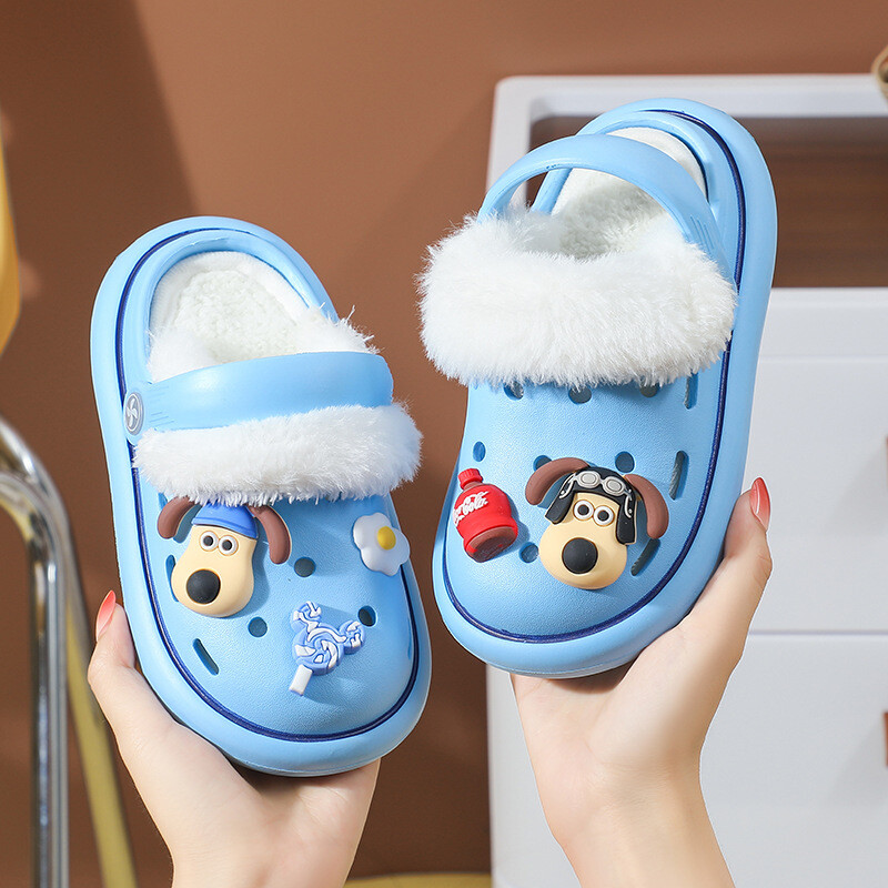 Ziemas čības iekštelpām plīša siltas bērnu mājas apavi Multfilmas kucēns koka tupeles iekštelpām āra slidkalniņi meitenēm mājās apavi mazulim