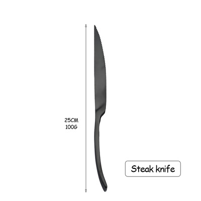 Set de tacâmuri din oțel inoxidabil 304, mat negru, cuțit pentru friptură, furculiță pentru desert, lingură, set de veselă pentru bucătărie, pentru acasă