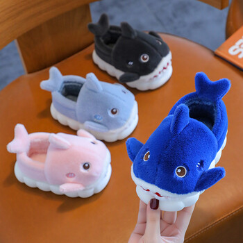 Νέο Winter Cute Shark Cover Heel Fluffy Slippers Παιδικό Αντιολισθητικό Mule Για Παιδιά Κορίτσια Αγόρια Βρεφικά Ζεστά Σπίτι Παπούτσια με βαμβακερά επένδυση