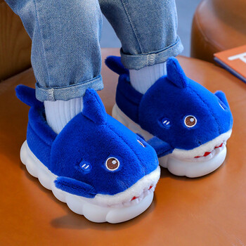 Νέο Winter Cute Shark Cover Heel Fluffy Slippers Παιδικό Αντιολισθητικό Mule Για Παιδιά Κορίτσια Αγόρια Βρεφικά Ζεστά Σπίτι Παπούτσια με βαμβακερά επένδυση