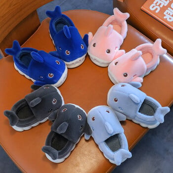 Νέο Winter Cute Shark Cover Heel Fluffy Slippers Παιδικό Αντιολισθητικό Mule Για Παιδιά Κορίτσια Αγόρια Βρεφικά Ζεστά Σπίτι Παπούτσια με βαμβακερά επένδυση