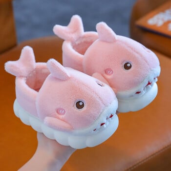 Νέο Winter Cute Shark Cover Heel Fluffy Slippers Παιδικό Αντιολισθητικό Mule Για Παιδιά Κορίτσια Αγόρια Βρεφικά Ζεστά Σπίτι Παπούτσια με βαμβακερά επένδυση