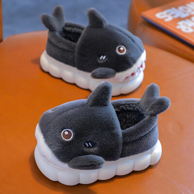 Jauns ziemas cute Shark Cover Papēdis Pūkainas Čības Bērnu Neslīdošs Mūlis Bērniem Meitenēm Zēniem Mazuļiem Siltas Mājas Apavi ar kokvilnas polsterējumu