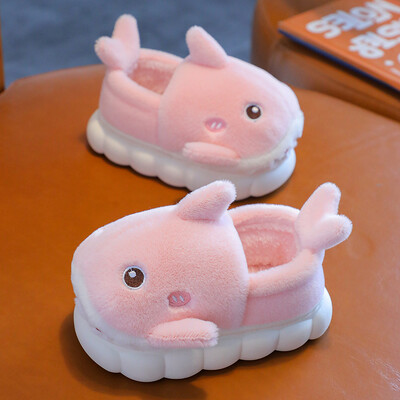 Jauns ziemas cute Shark Cover Papēdis Pūkainas Čības Bērnu Neslīdošs Mūlis Bērniem Meitenēm Zēniem Mazuļiem Siltas Mājas Apavi ar kokvilnas polsterējumu