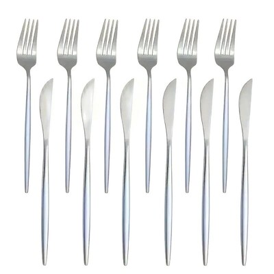 12 dalių nerūdijančio plieno pietų peilių ir šakučių rinkinys, plaunamas mašinoje, tinka virtuvei, restoranui, vakarėliui