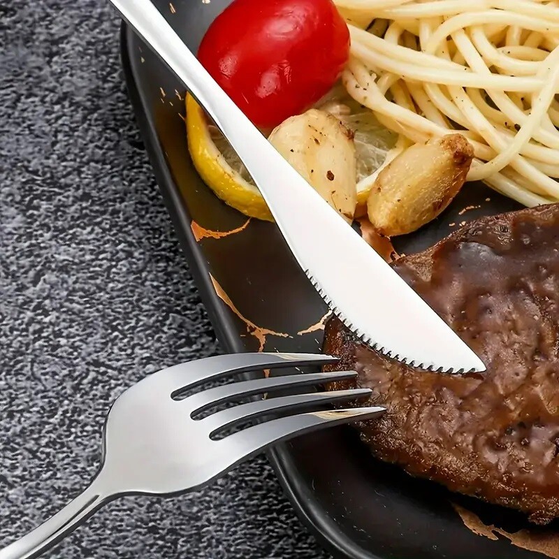 12 dalių nerūdijančio plieno pietų peilių ir šakučių rinkinys, plaunamas mašinoje, tinka virtuvei, restoranui, vakarėliui