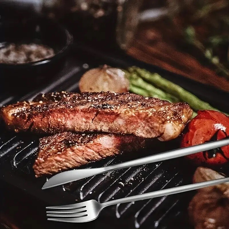 12 dalių nerūdijančio plieno pietų peilių ir šakučių rinkinys, plaunamas mašinoje, tinka virtuvei, restoranui, vakarėliui