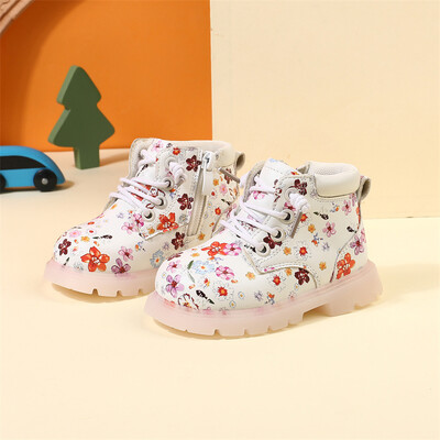 2024 Νέα φθινοπωρινά παιδικά μποτάκια για κορίτσια Δερμάτινα λουλούδια μποτάκια με λαστιχένια σόλα με φερμουάρ στο πλάι παιδικά μποτάκια 15-25