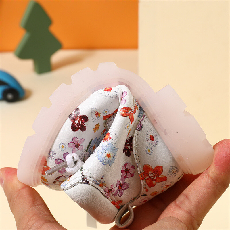 2024 Νέα φθινοπωρινά παιδικά μποτάκια για κορίτσια Δερμάτινα λουλούδια μποτάκια με λαστιχένια σόλα με φερμουάρ στο πλάι παιδικά μποτάκια 15-25