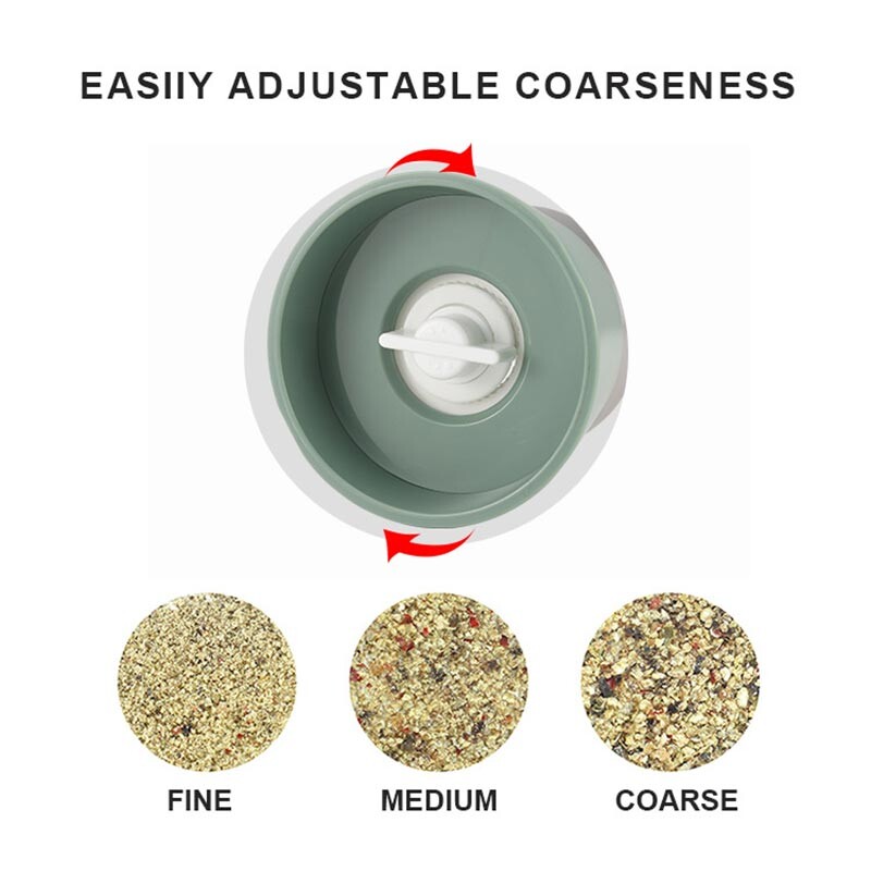 Standarta pārtikas kvalitātes ABS sāls piparu dzirnaviņas ar koka vāku, regulējamu biezumu, keramikas serdi, piparu dzirnaviņas, manuālu sāls dzirnaviņas