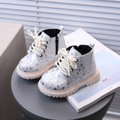 Jauni bērnu zābaki 2024. gada rudens ziemas Pu ādas skolas zēnu ikdienas apavi Modes, vienvietīgi zābaki, bērni, meitenes, zābaki J324