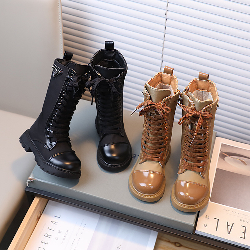 Vaikiški madingi batai mergaičių medvilniniai pamušalai iki kelių, žieminiai batai neslysta stora apačia, laisvalaikio batai, 26-37 dydis