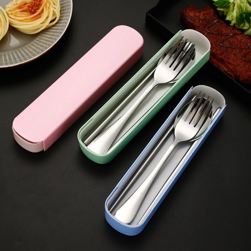 2/3 gab. Nerūsējošā tērauda galda piederumu komplekts pusdienu komplekts āra dakšiņa karote irbulīša Skolas biroja ceļojumu galda piederumu komplekts kempinga steiks