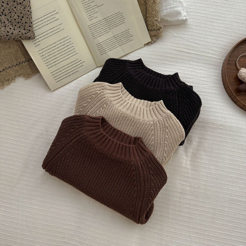 Dječji džemperi u korejskom stilu Pleteni pulover Jesen 2024. Nove polu dolčevite Pulover za dječake 1-3 godine Jednostavne majice za djevojčice