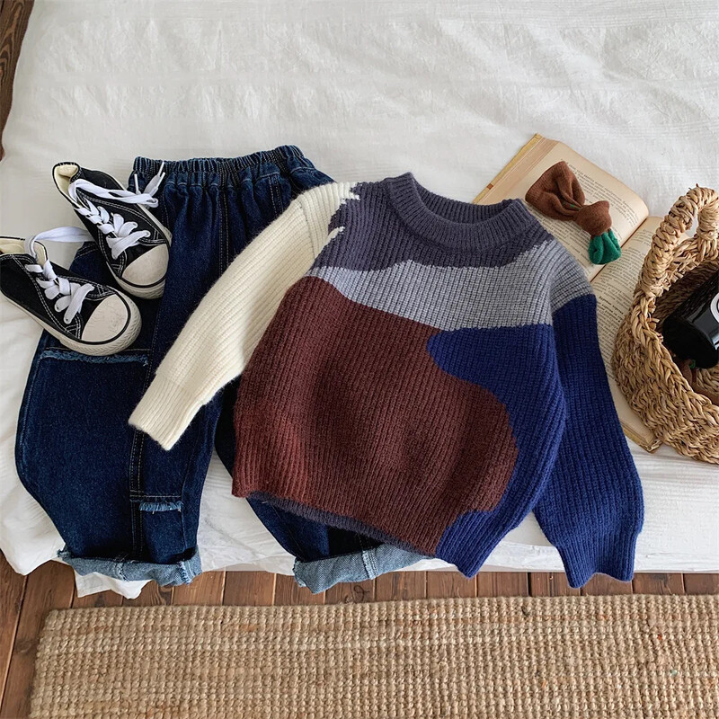 Dječja odjeća Ležerni pulover s okruglim izrezom 2023. Jesen Zima Novi dječaci Djevojčice Pleteni top modni pulover džemper