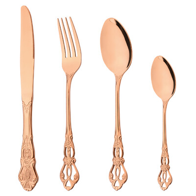 4 bucăți tacâmuri din oțel inoxidabil cu oglindă Tacâmuri Vintage Cuțite Furculiță Desert Linguriță Set de veselă pentru petrecere Bucătărie Argintărie Veselă