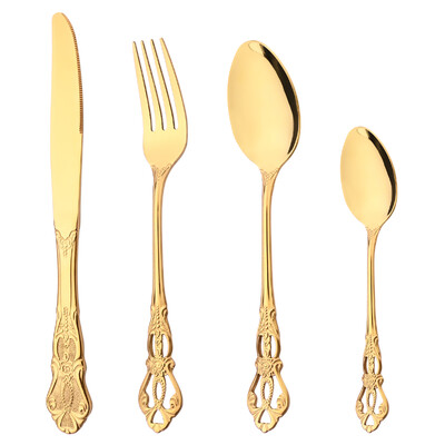 4 bucăți tacâmuri din oțel inoxidabil cu oglindă Tacâmuri Vintage Cuțite Furculiță Desert Linguriță Set de veselă pentru petrecere Bucătărie Argintărie Veselă