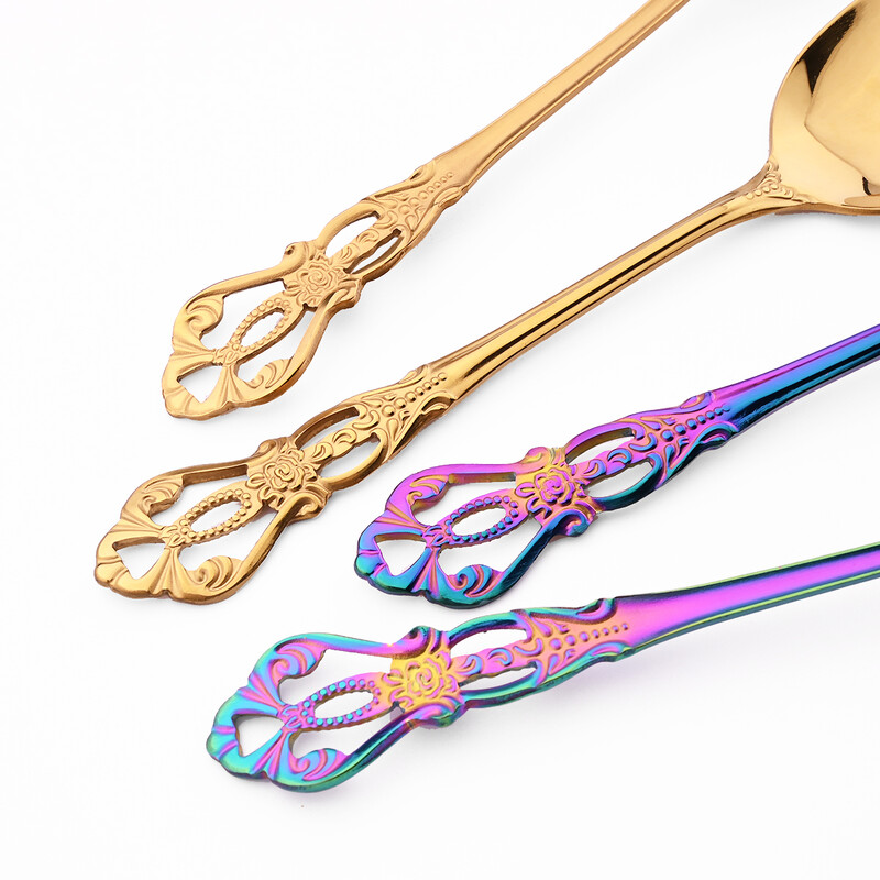 4 bucăți tacâmuri din oțel inoxidabil cu oglindă Tacâmuri Vintage Cuțite Furculiță Desert Linguriță Set de veselă pentru petrecere Bucătărie Argintărie Veselă