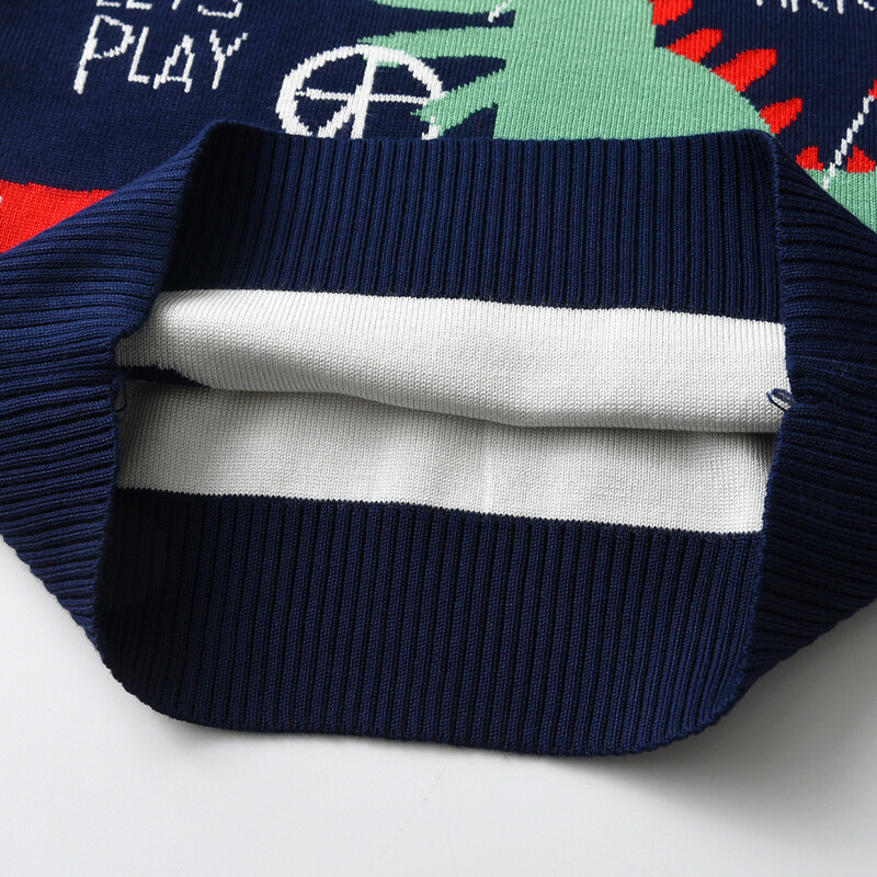 Naujas rudens žiemos megztinis berniukų trikotažas Dinozaurų dvisluoksnis terminis megztinis pagrindo sluoksnis