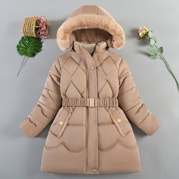 Fashion Teen Girl Jacket Μακριά μονόχρωμη επένδυση Βελούδινα παλτό με κουκούλα αντιανεμικό για παιδιά 4-12 ετών Βαμβακερά ρούχα ζεστά