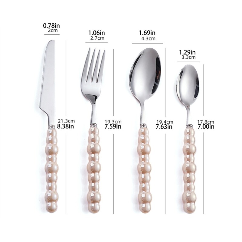 4 nerūdijančio plieno stalo įrankių rinkinys Stalo reikmenų rinkinys su keraminėmis rankenomis Stalo reikmenys