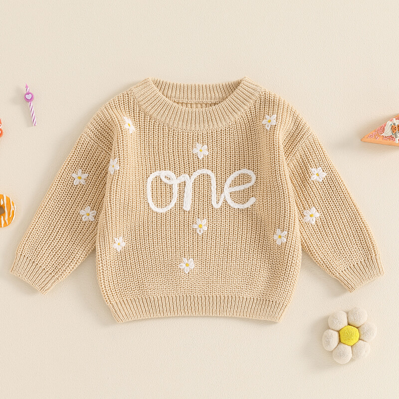 FOCUSNORM 0-18M Φθινόπωρο Χειμώνας Βρεφικά Κορίτσια Αγόρια Πουλόβερ Μακρυμάνικο Πλήρωμα Λαιμόκοψη Λουλουδένια Γράμματα Πλεκτό Πουλόβερ Πουλόβερ Γενέθλια Μπλουζάκια
