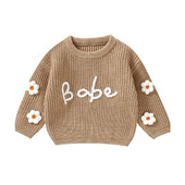 Pudcoco Baby Girl džemperis ar garām piedurknēm Crew Kakla ziedu burti Ziemas silts trikotāžas džemperis džemperis zīdaiņu apģērbs 6M-3T